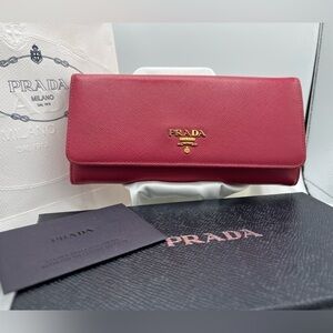 REDUCED! PRADA Saffiano Pink Leather Long Wallet *Full Inclusion*
